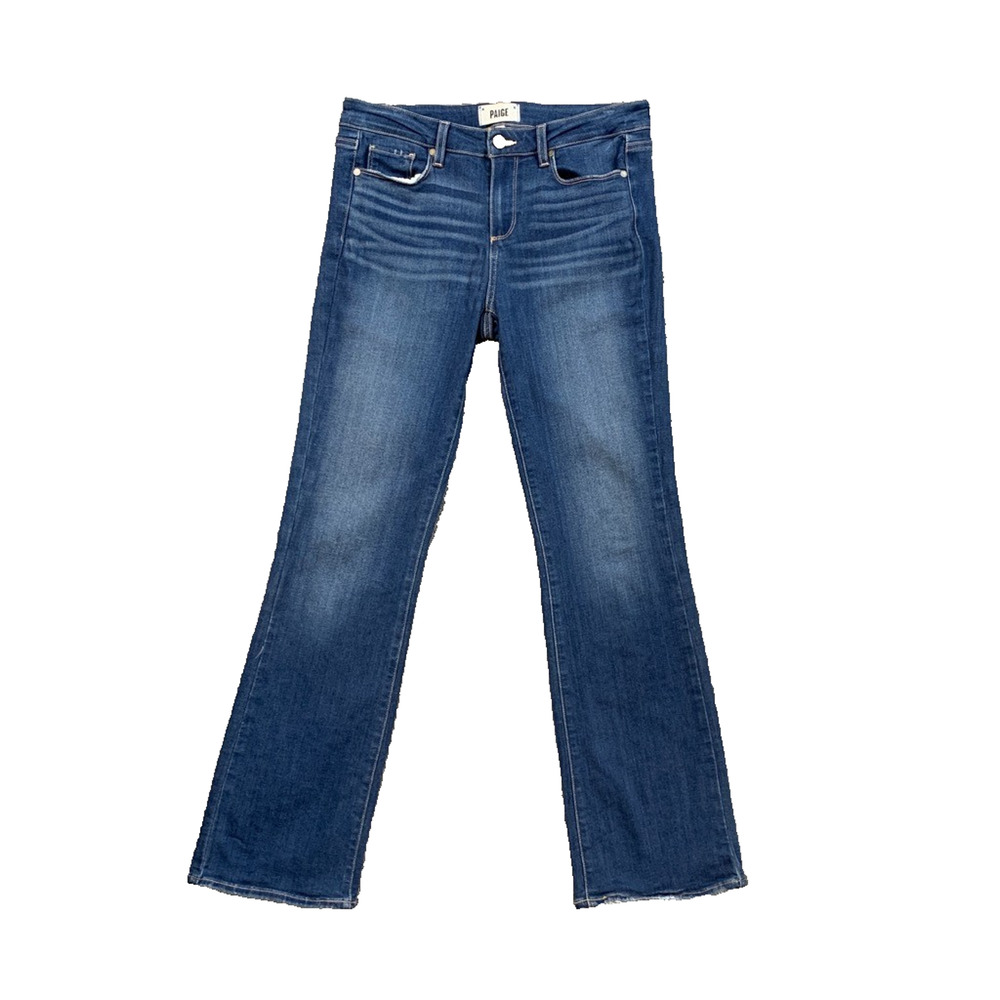 Paige Jeans Womens 29 Blue Manhattan Flared Stretch Whiskered Ankle Mid Rise